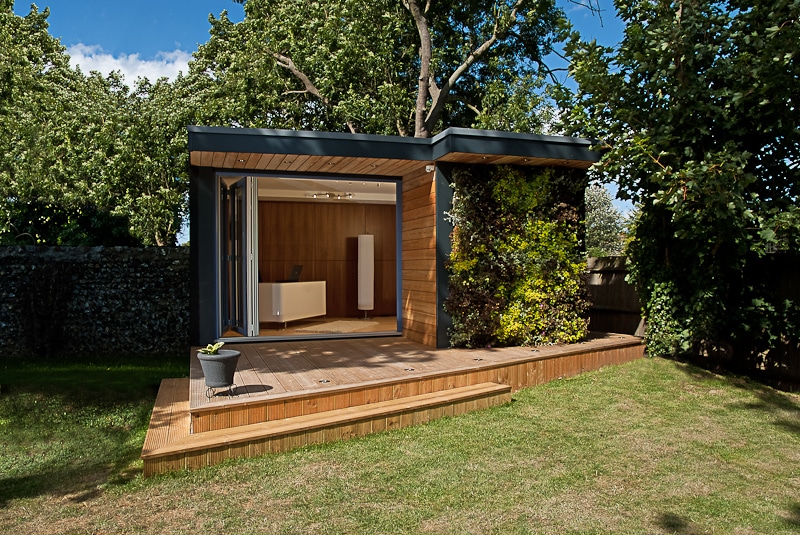 Bespoke cedar garden room with living wall feature - eDEN Garden Rooms