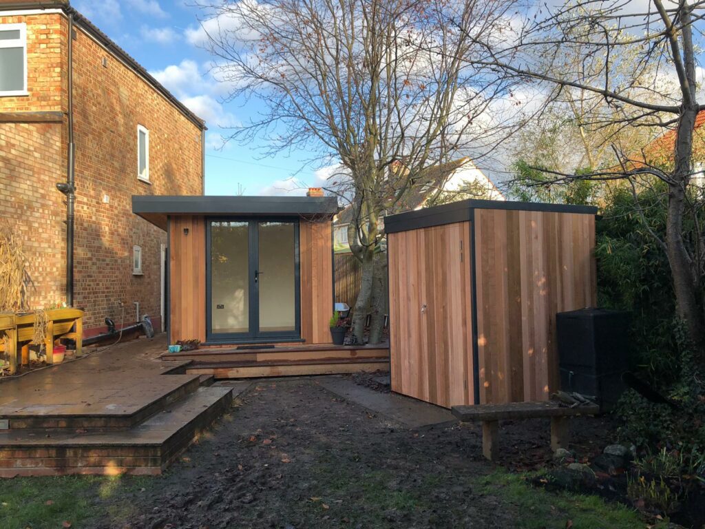 Matching garden studiio and shed with cedar cladding - eDEN garden Rooms
